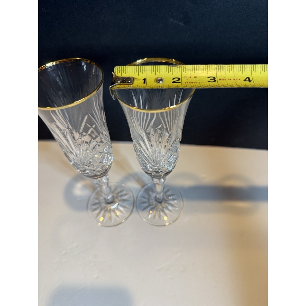 Rogaska Richmond Gold Trim Champagne Flutes Set of 2 Crystal 8.25" Slovenia - Picture 4 of 6